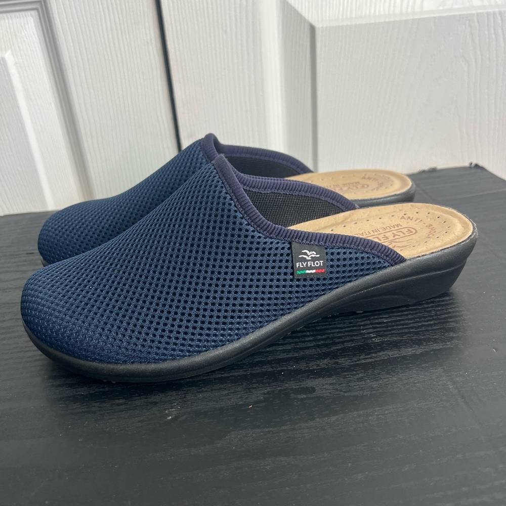 Fly Flot Navy Blue Mesh Anti-Shock Anatomic Mules Clogs Made in Italy  39/8